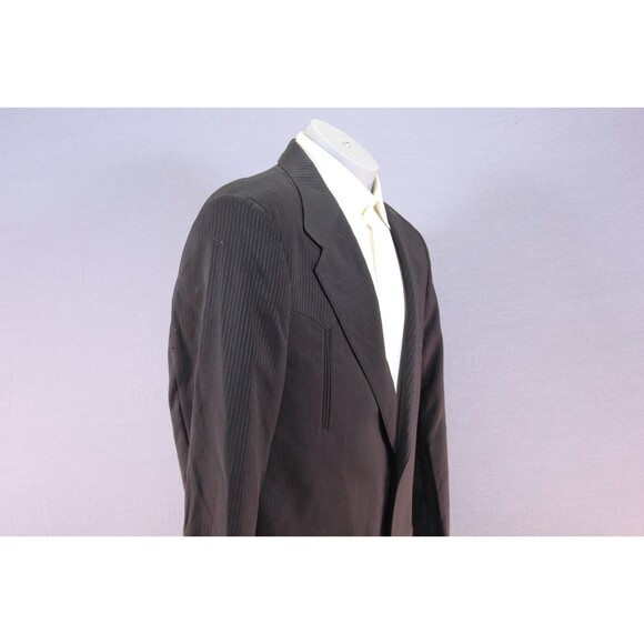 Saxifon USA Western 2 Piece Suit Black Striped Polyester 40S Flat Fronts 33" W - Picture 5 of 10